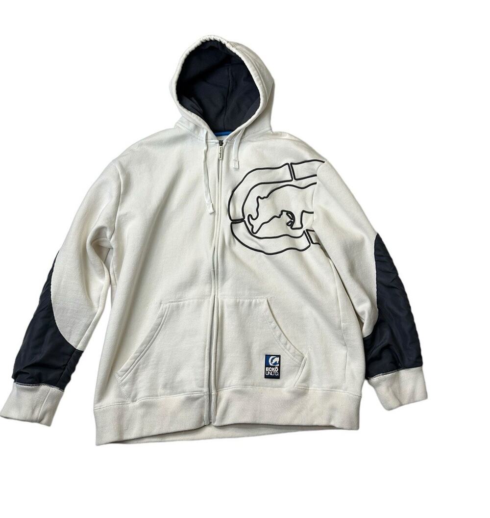 Vintage Y2K Ecko Unltd Men’s White & Black Baggy Skater Hoodie Size XXL